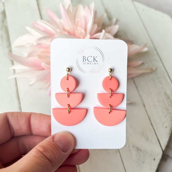 New handmade polymer clay earrings by BCKjewelry bright coral statement earrings - Picture 7 of 10